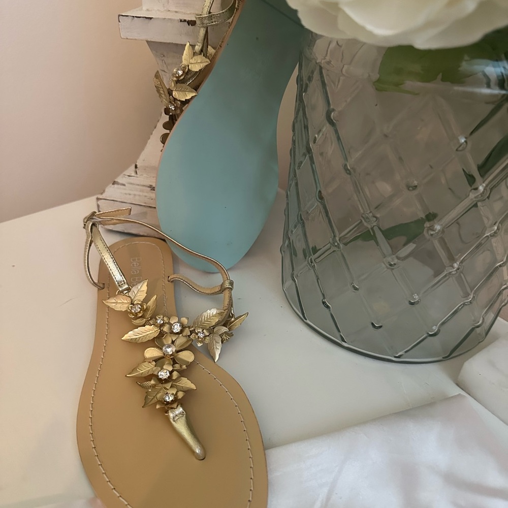 Bella Belle - never worn Gold Floral Embellished Sandals